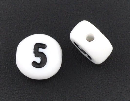 Number Five Acrylic Number Spacer Beads, Number 5 Beads, 7mm,