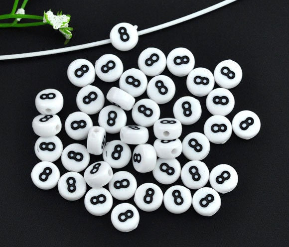 Number Eight Acrylic Number Spacer Beads, Number 8 Beads, 7mm
