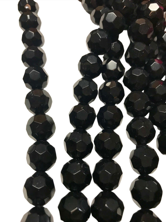 27 Black round faceted 12mm beads