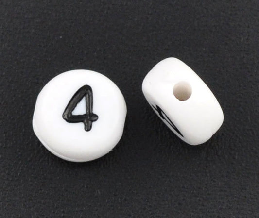Number Four Acrylic Number Spacer Beads, Number 4 Beads,  7mm Findings