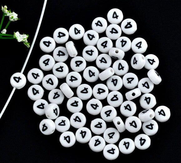 Number Four Acrylic Number Spacer Beads, Number 4 Beads, 7mm Findings