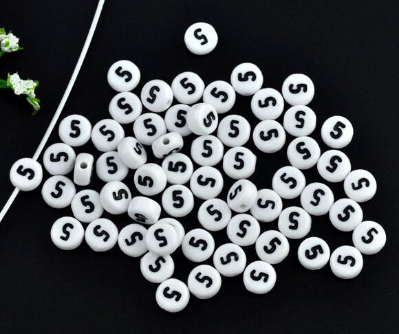 Number Five Acrylic Number Spacer Beads, Number 5 Beads, 7mm,
