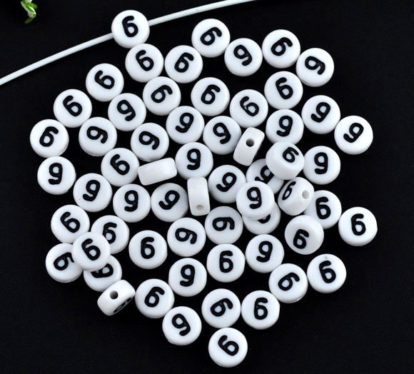 Number Six Acrylic Number Spacer Beads, Number 6 Beads, number 9 beads 7mm