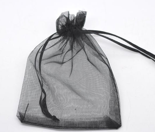 25 Organza bags, black organza bags 9cm x 7cm, party favor bags, jewelry bags, mesh bags, wedding favor bags
