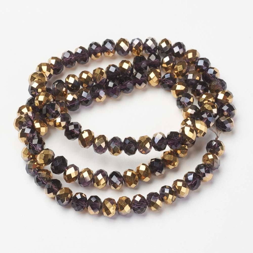 Purple Rondelle Beads Half Golden Plated 10x8mm, 8x6mm, 6x5mm