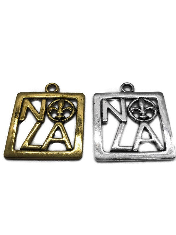 2 New Orleans Charms, Mardi Gras Charms, Antique Silver Pendant