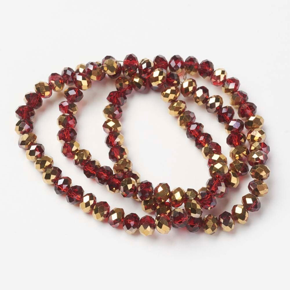 Dark Red and Gold Rondelle Beads 10x8mm, 8x6mm, 6x5mm
