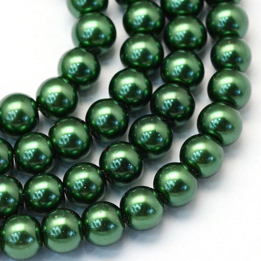 6mm 8mm 10mm 12mm Green Glass Pearl Beads, For Jewelry Making