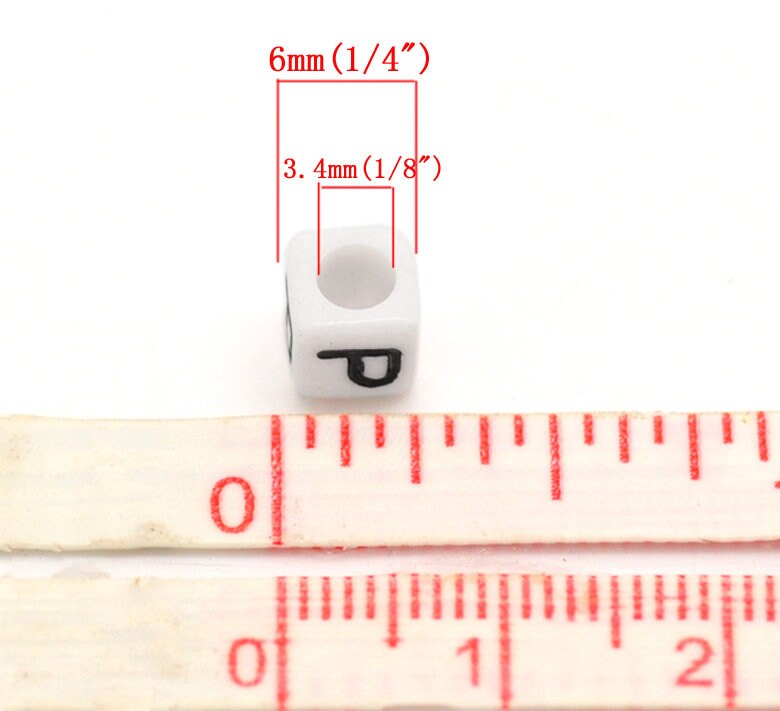 Acrylic Square Black & White 6mm x 6mm Random Initial Alphabet Letter Beads