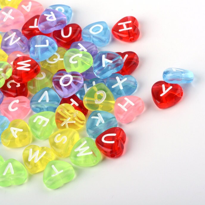300 Assorted Heart Letter Beads, 11mm Transparent Letter Beads