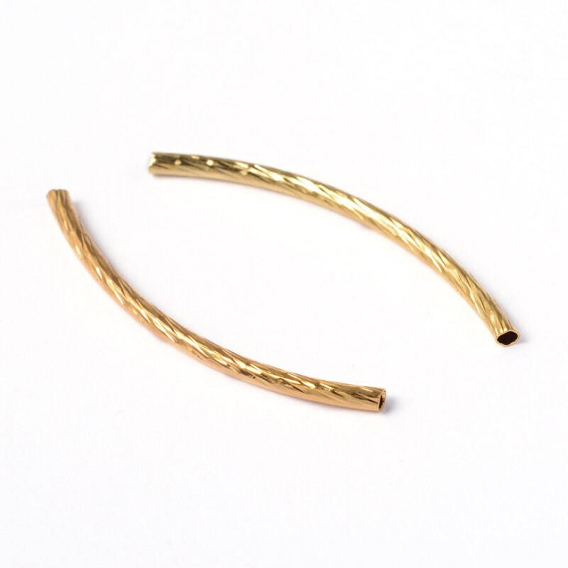 Curved Tube Beads Silver or Gold 35mm