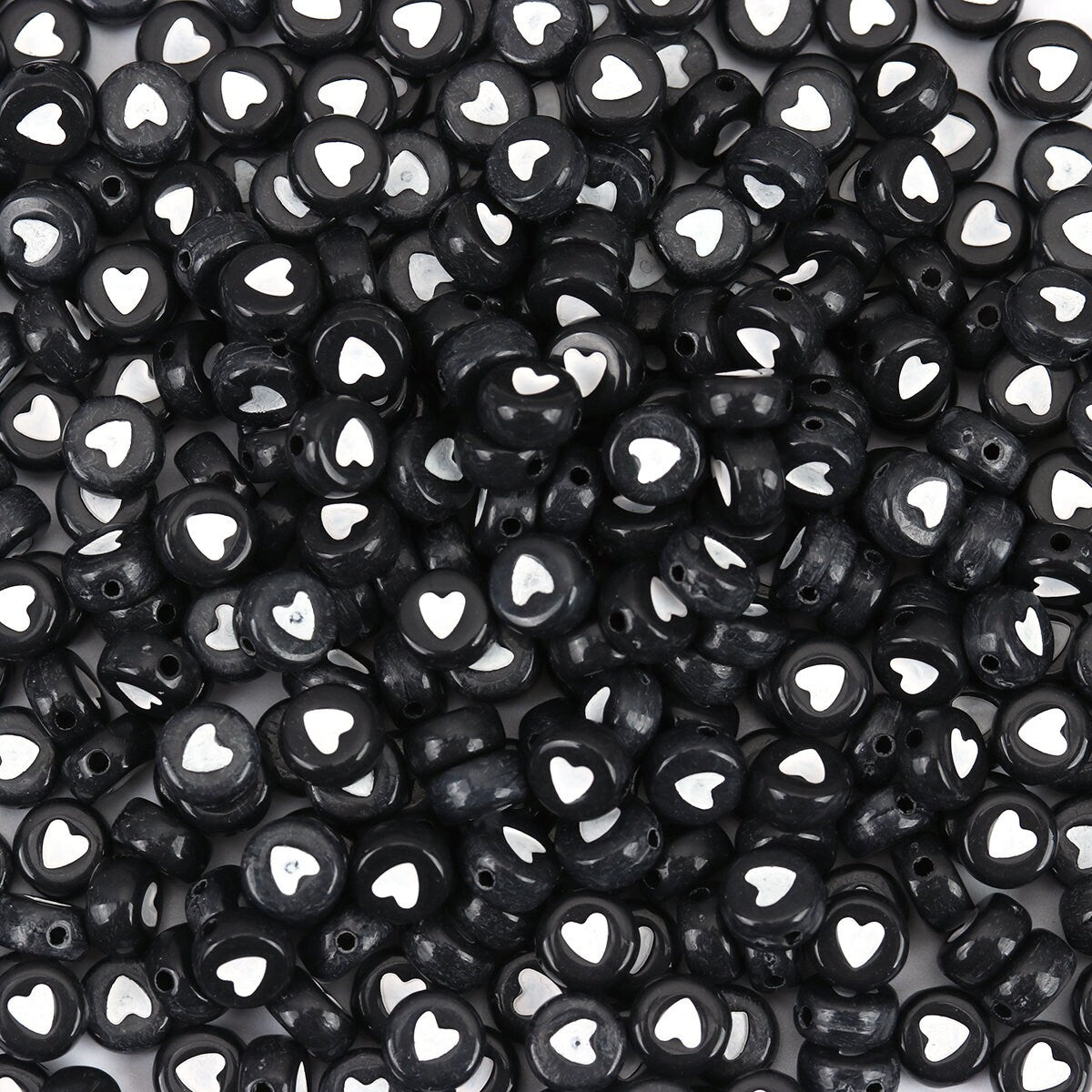 7mm Black Acrylic Heart Beads