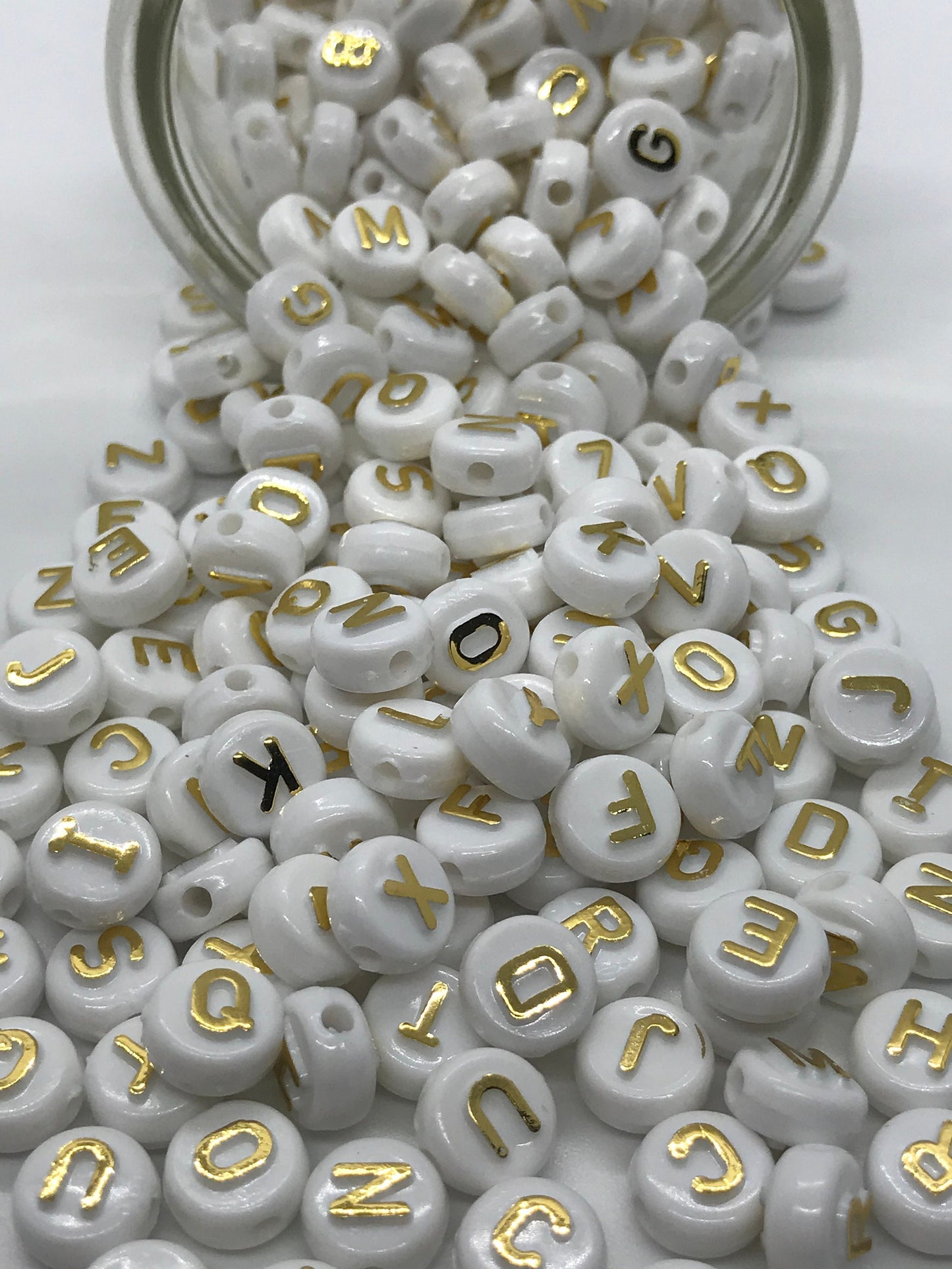 10mm Gold & White Alphabet Beads, Acrylic ABC letter beads, ABC, Name beads, Letter A-Z Round Spacer Beads 10mm