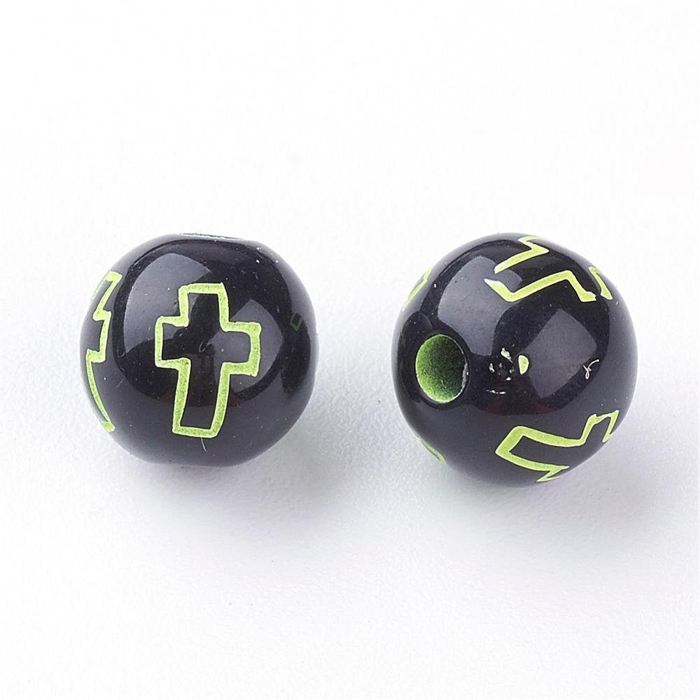 200 Multi-color acrylic round cross beads 8mm
