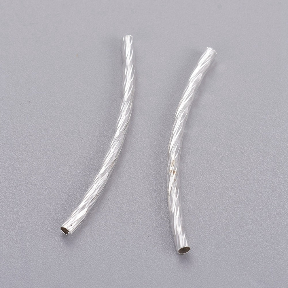 Curved Tube Beads Silver or Gold 35mm