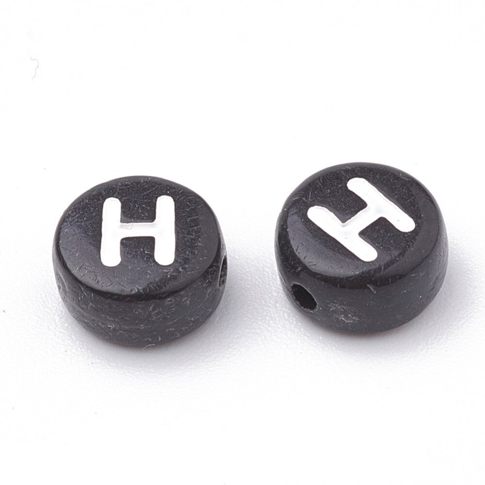 Letter H Beads, 7mm Round Alphabet Beads
