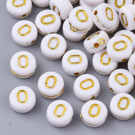 Letter O Beads, 7mm Gold and White Alphabet Beads