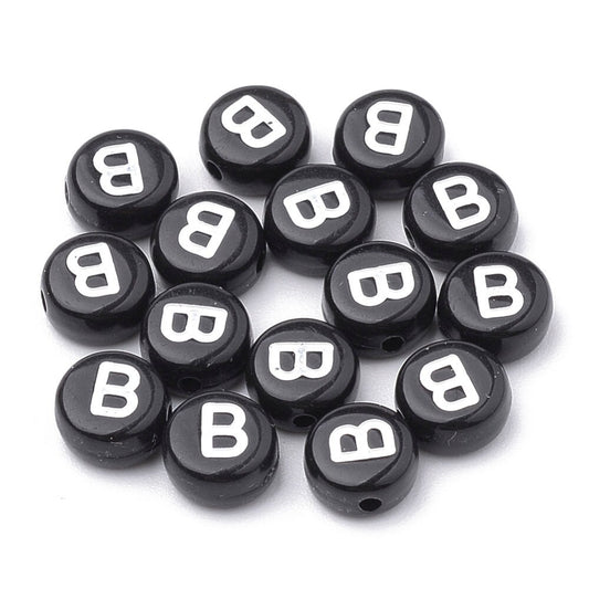 Letter B Beads, 7mm Round Alphabet Beads