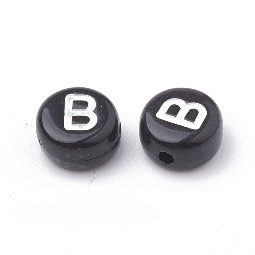 Letter B Beads, 7mm Round Alphabet Beads
