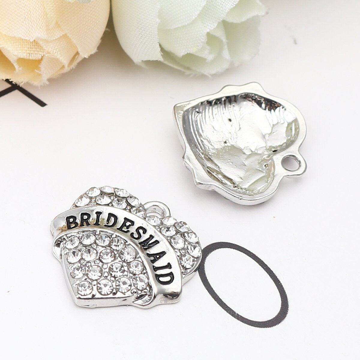 2 Bridesmaid Heart Charms Rhinestone 20mm