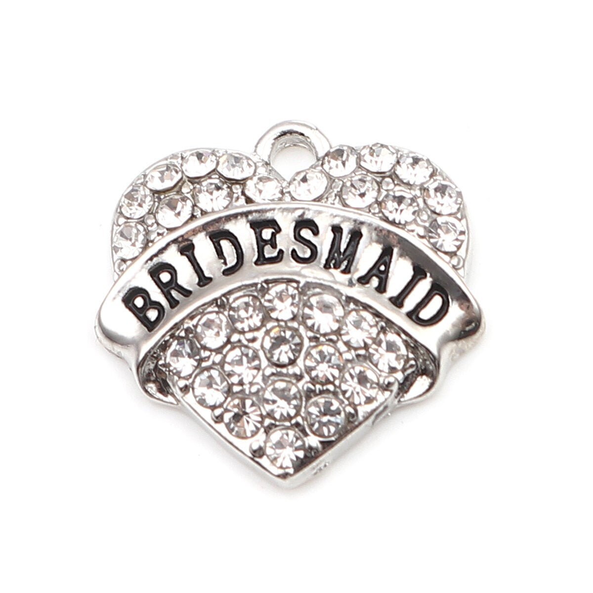2 Bridesmaid Heart Charms Rhinestone 20mm