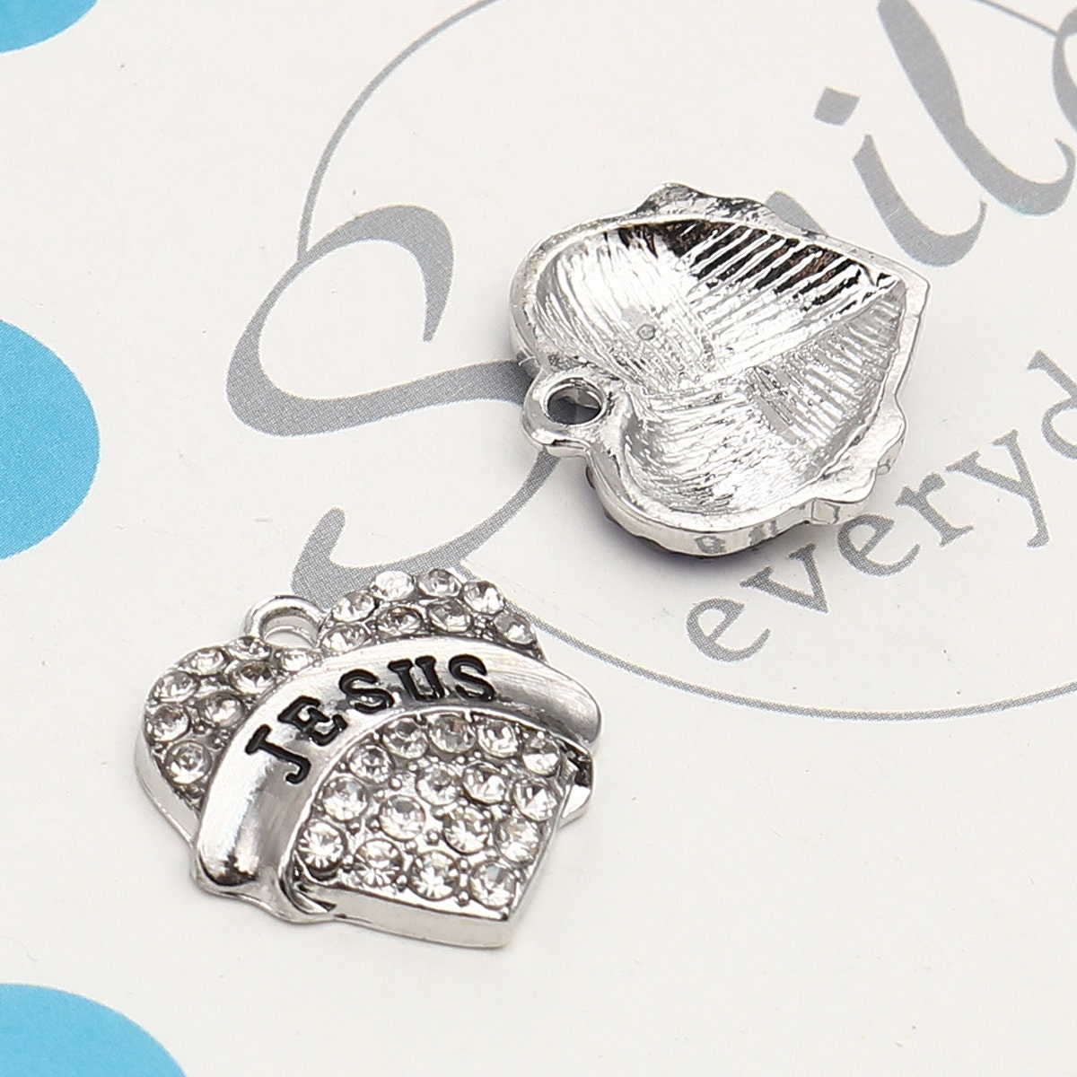 2 Jesus Heart Charms Rhinestone 20mm
