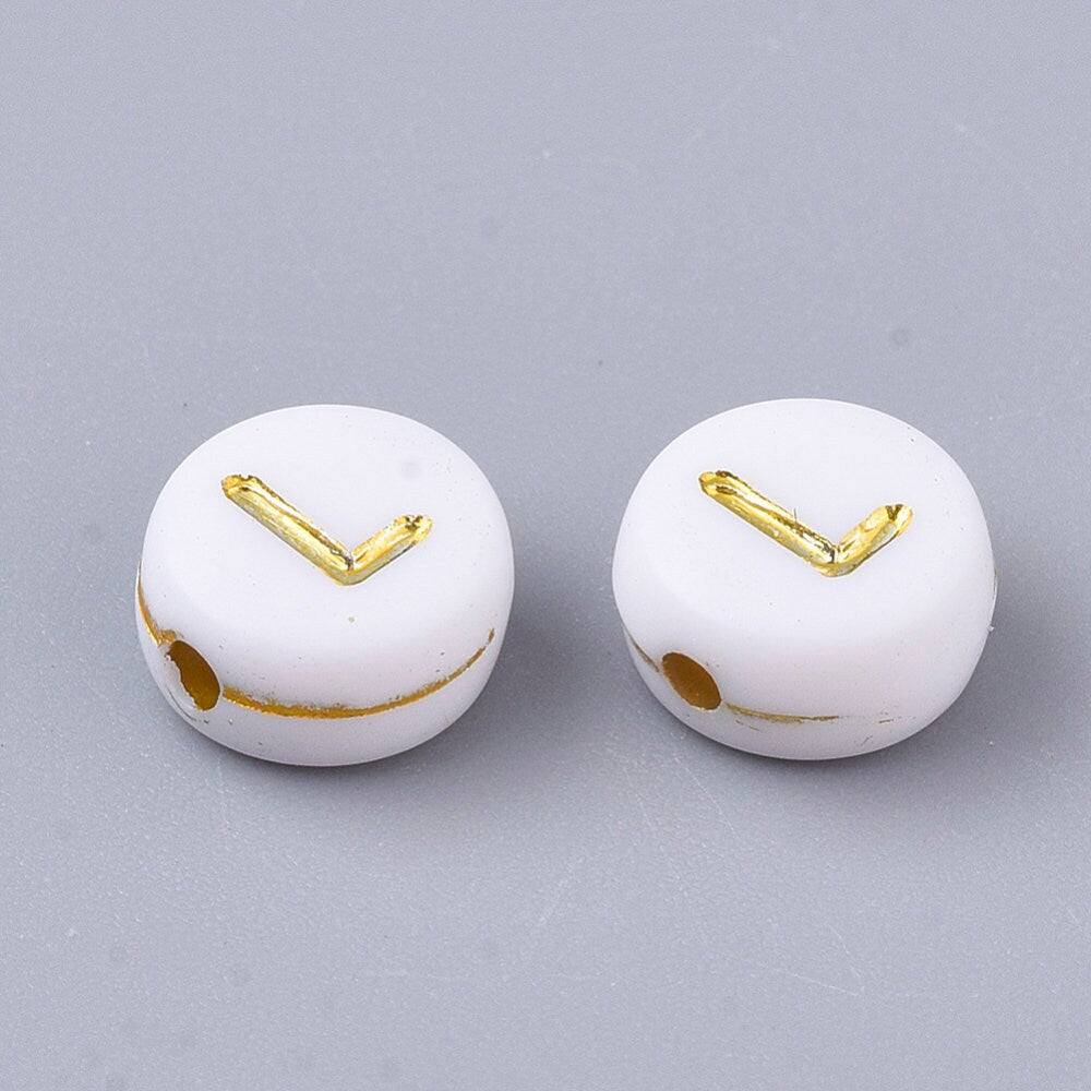 Letter L Beads, 7mm Gold and White Alphabet Beads