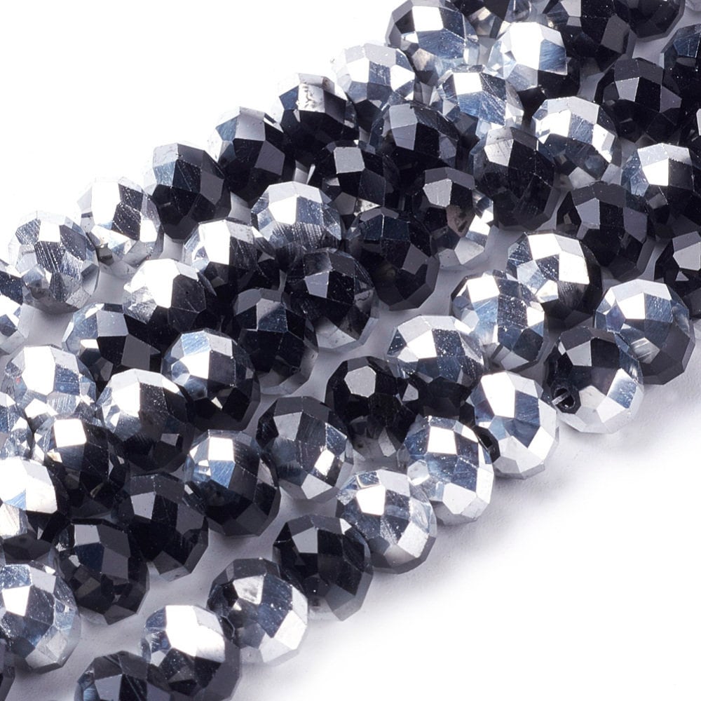 Two Tone Black and Silver Rondelle Beads 8mm x 6mm