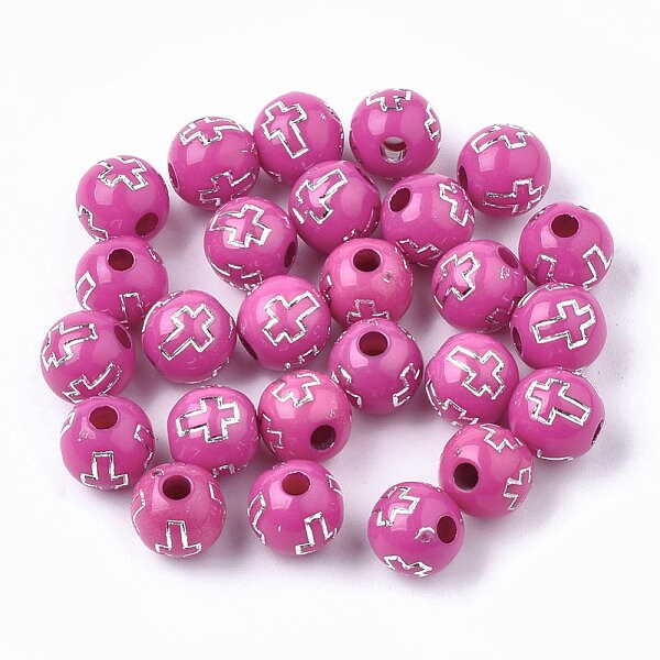 200 Cross beads 8mm pink and silver