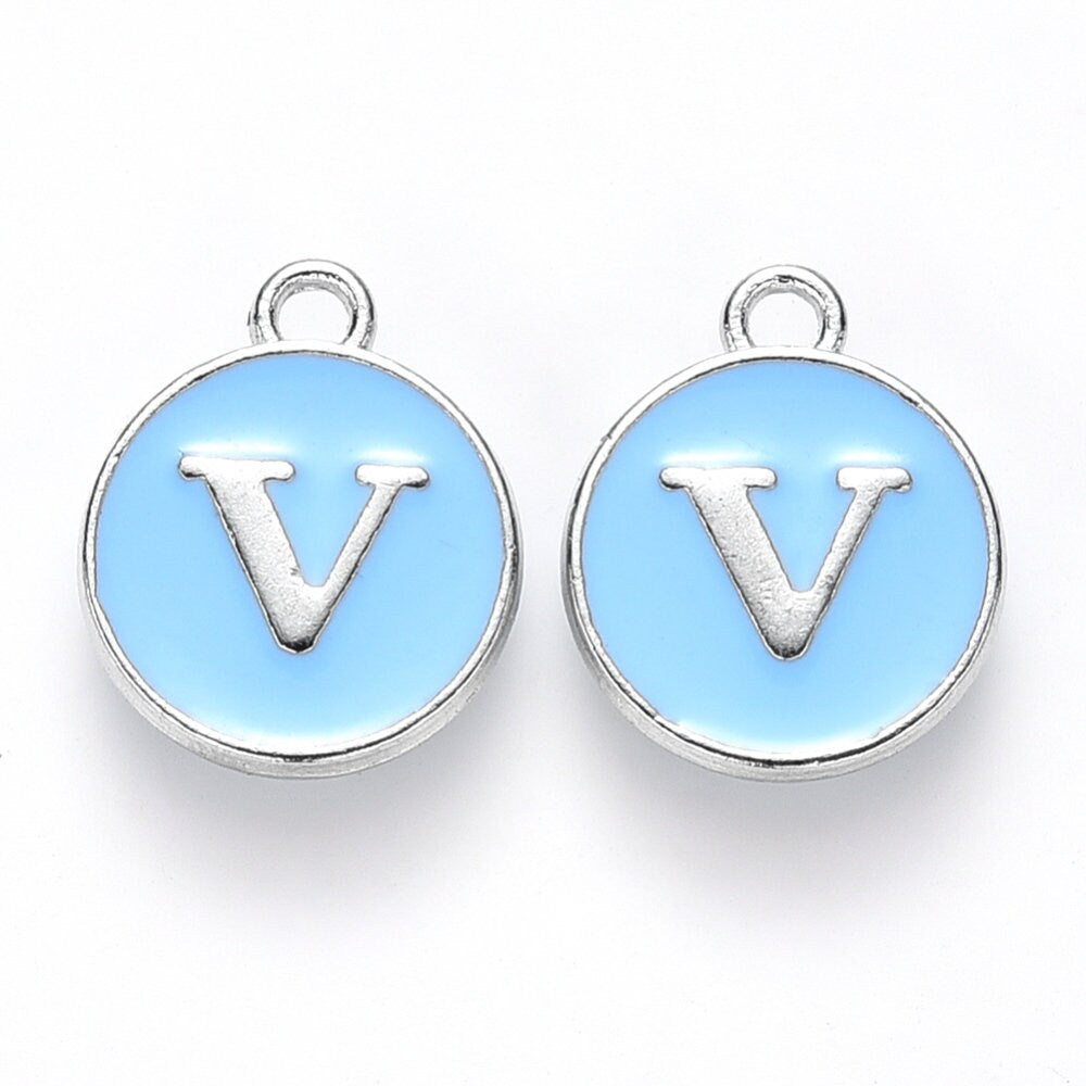Blue and Silver Enamel Alphabet Letter Charms 1 Set A-Z