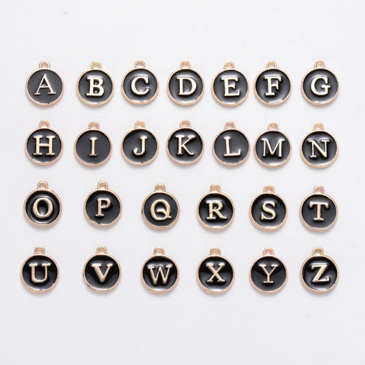 Black and Gold Enamel Alphabet Letter Charms