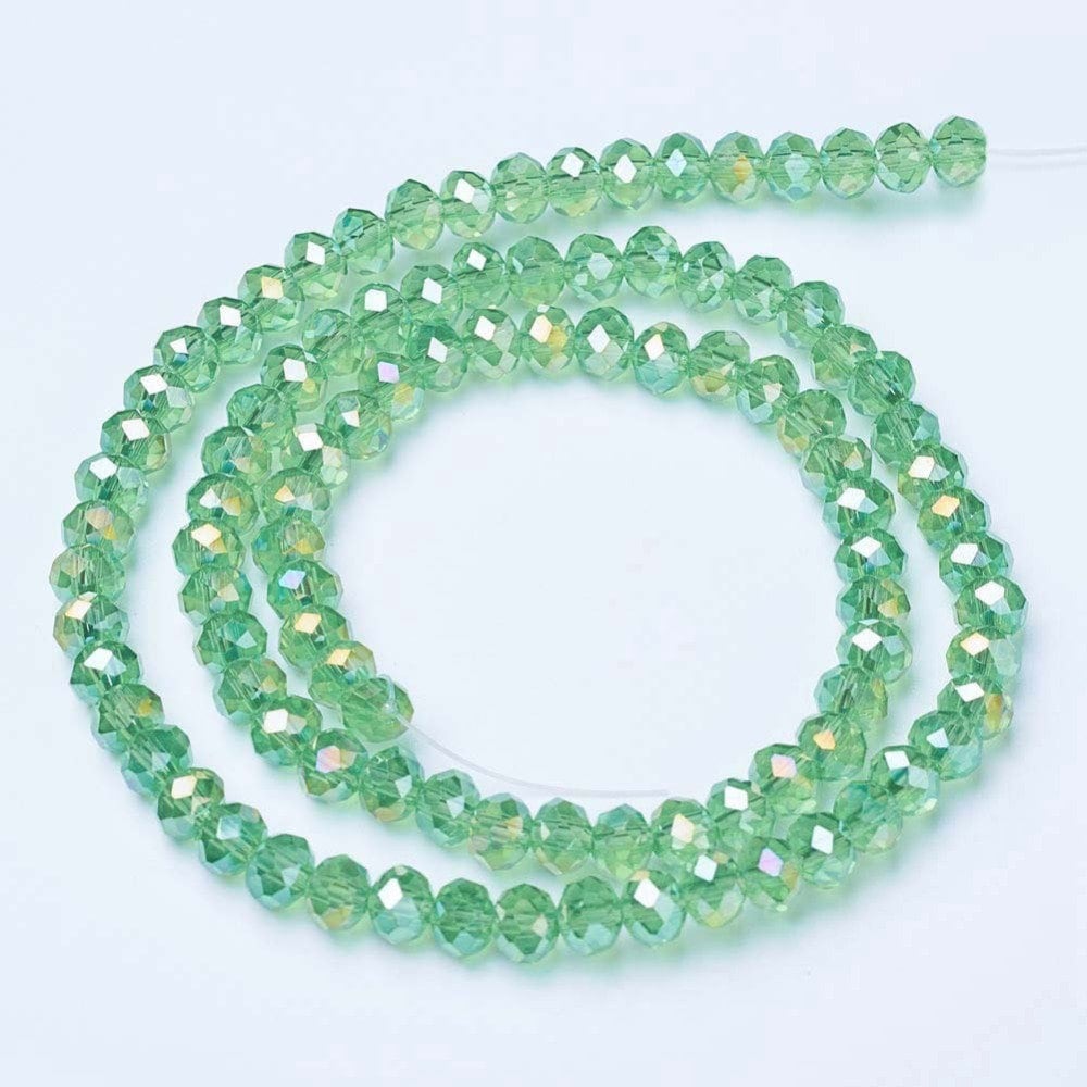 Green Faceted Rondelle Beads AB Color Plated, 10x8mm, Jewelry Making Supplies