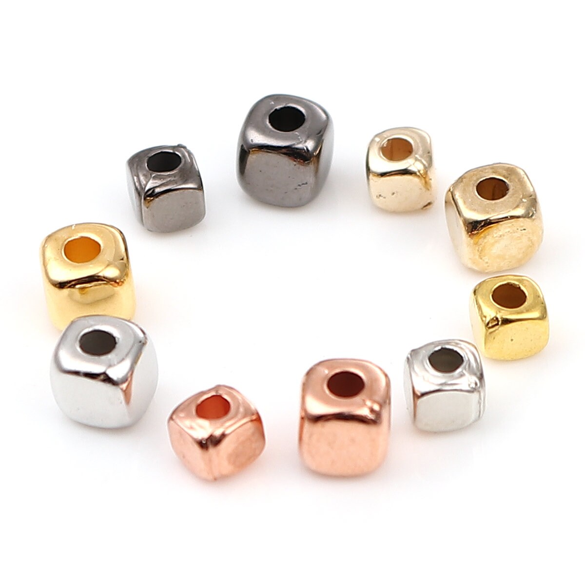 Gold, Rose Gold, Silver, and Gunmetal Cube CCB Beads, Small Gold Beads 3mm x 3mm, 4mm x 4mm