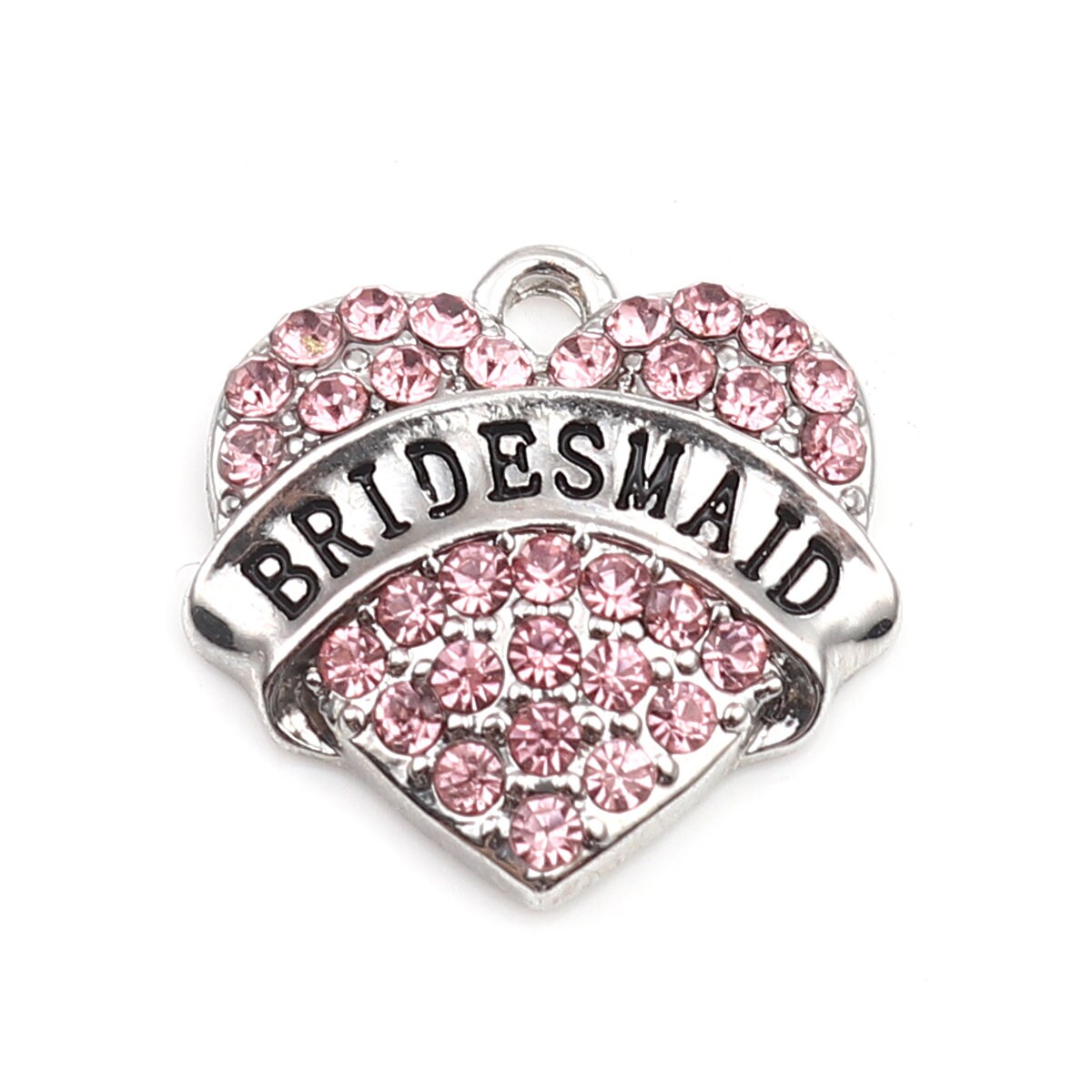 2 Bridesmaid Heart Charms Rhinestone 20mm
