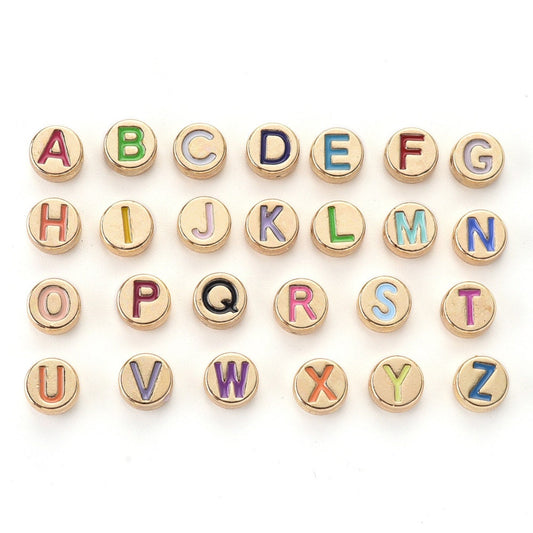 Gold Enamel Alphabet Letter Beads, Metal Letter Beads, Jewelry Making Supplies