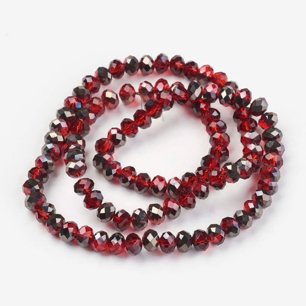 Red and Dark Gray Rondelle Beads 6x5mm, 4x3mm
