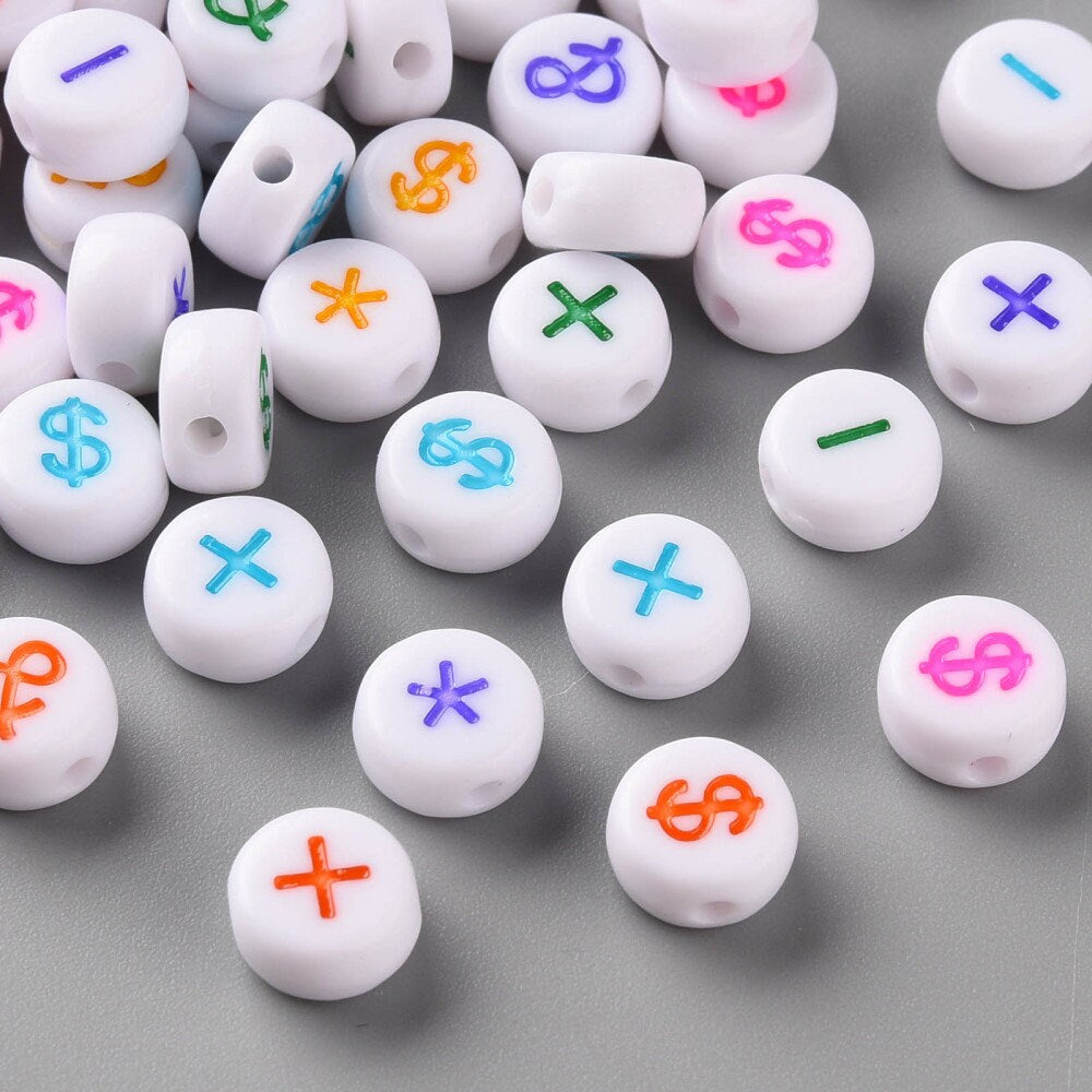 400 Symbol Beads 7mm, Math Beads, Plus Sign, Minus Sign Beads, Dollar Sign Beads, Asterisk Beads, Ampersand Beads