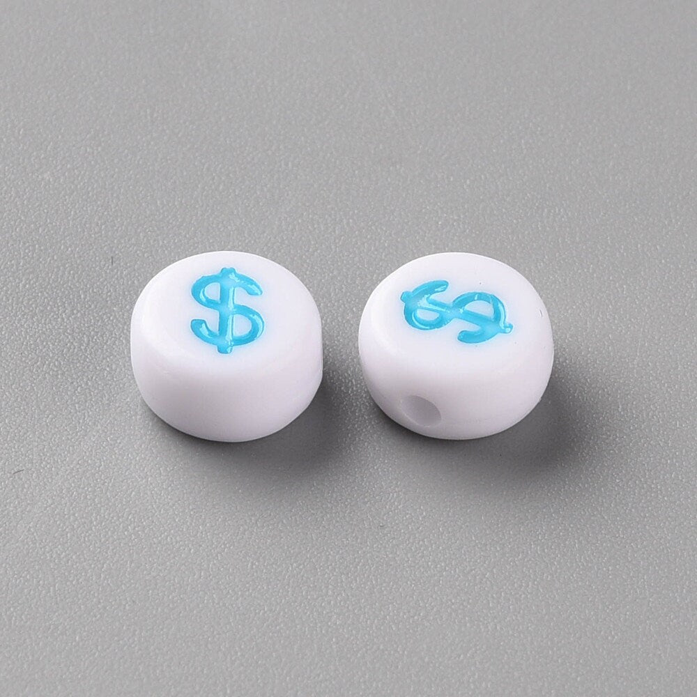 400 Symbol Beads 7mm, Math Beads, Plus Sign, Minus Sign Beads, Dollar Sign Beads, Asterisk Beads, Ampersand Beads