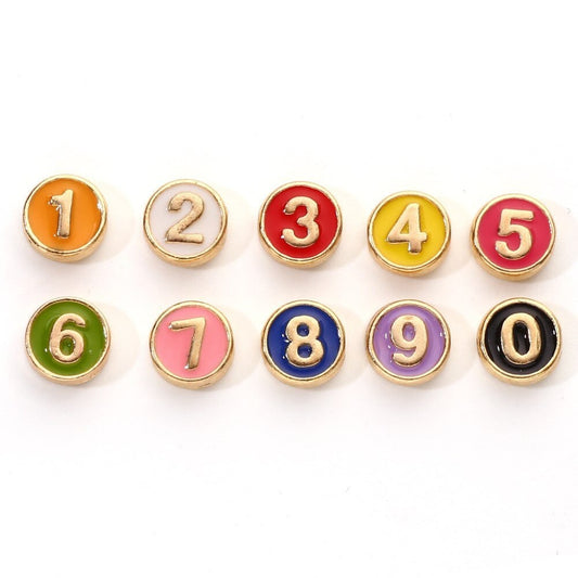 Enamel Number Beads, Metal Number Beads