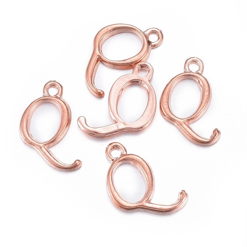 26 Initial Letter Charms Silver Plated, Platinum Rose Gold or Golden, One Full set of 26 Letter Charms