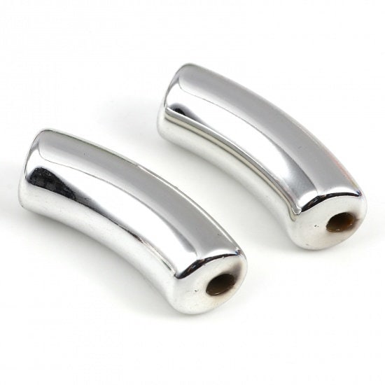 20 Acrylic Tube Beads, Gold or Silver, Acrylic Noodle Beads, Long Tube Curved Beads