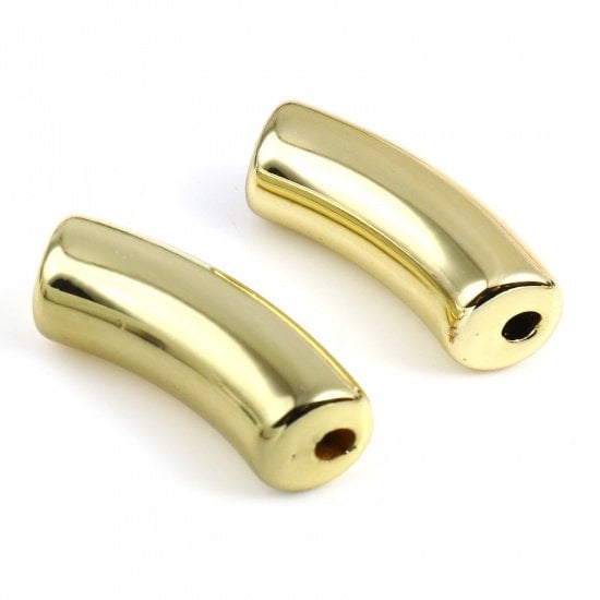 20 Acrylic Tube Beads, Gold or Silver, Acrylic Noodle Beads, Long Tube Curved Beads