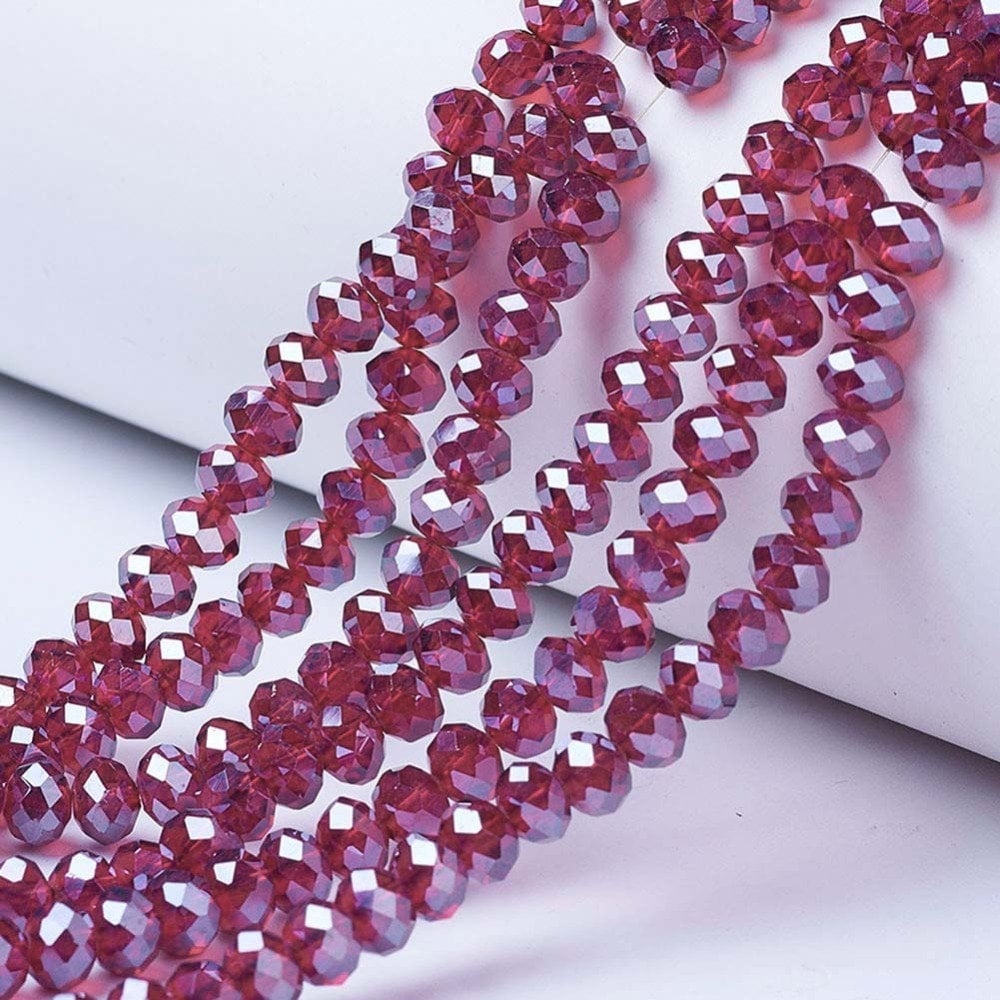 4mm Dark Red Crystal Beads, Faceted Rondelle Crystal Glass Beads