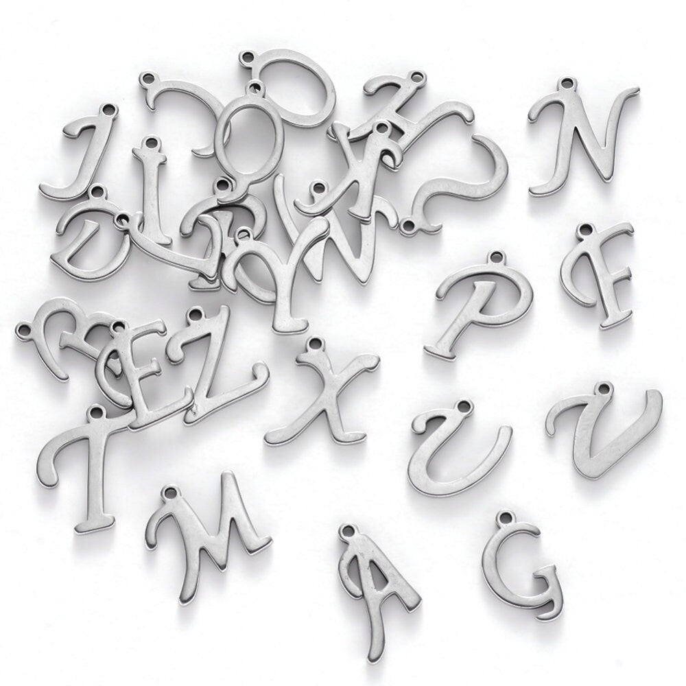 Stainless Steel Letter Charms Alphabet Full Set, Initial Charms
