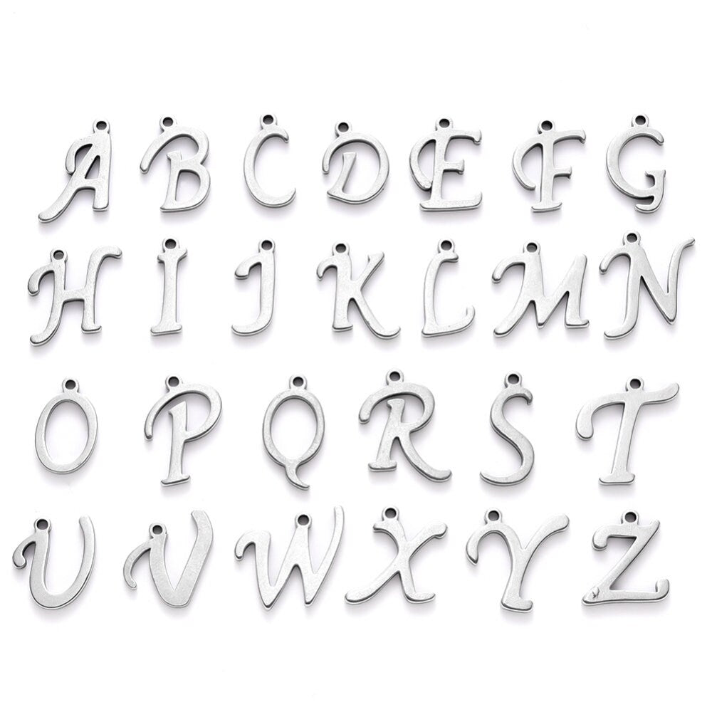 Stainless Steel Letter Charms Alphabet Full Set, Initial Charms