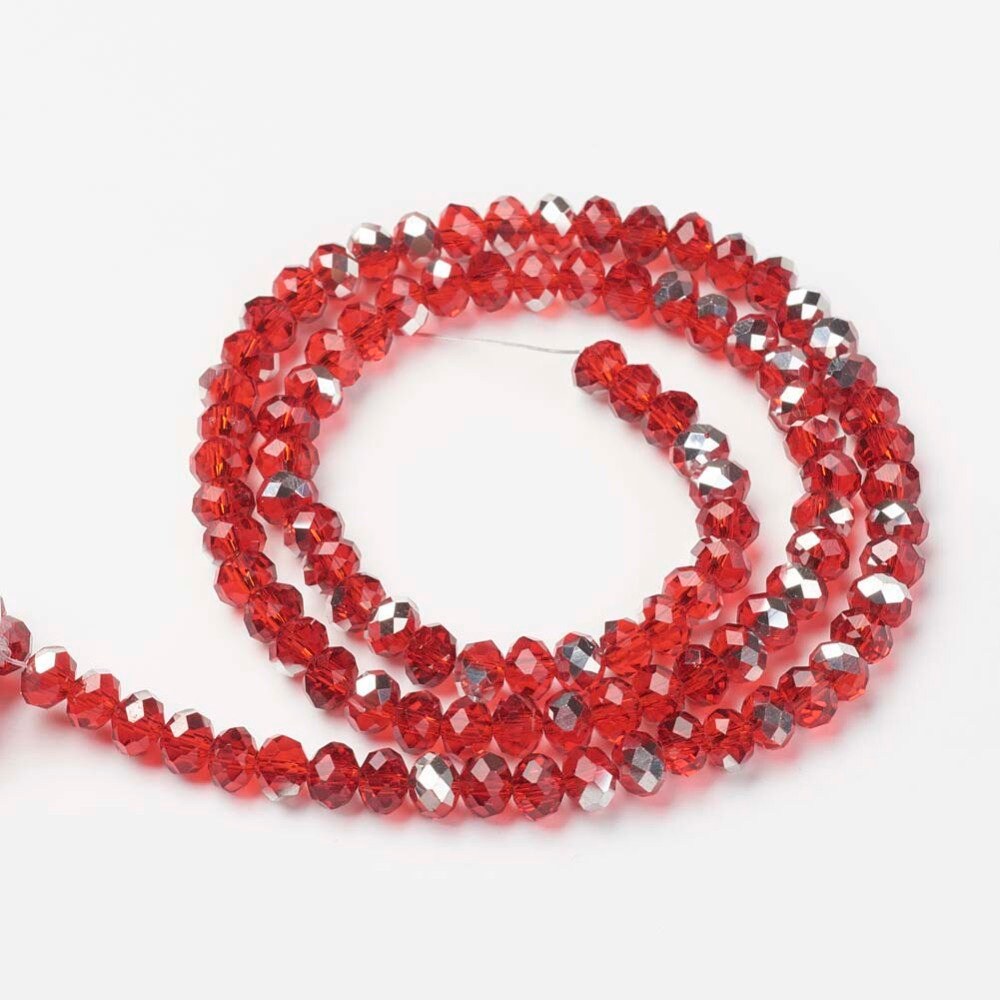 Red and silver Rondelle Beads 10x8mm, 8x6mm, 6x5mm, 4x3mm