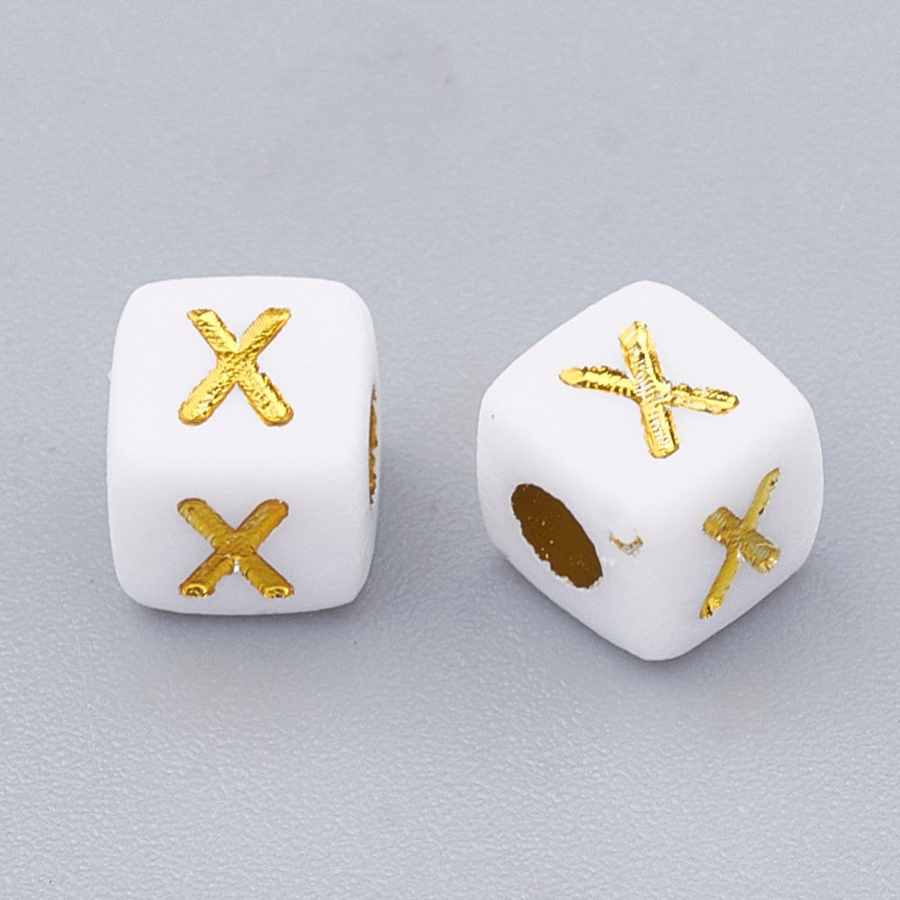 500 4.5mm Small Acrylic Cube White & Gold At Random Initial Alphabet Letter Beads, Silver and White Letters
