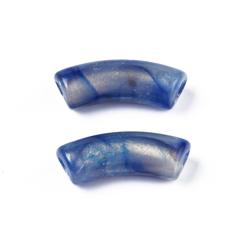 20 Glitter Acrylic Tube Beads Assorted Colors, Acrylic Noodle Beads, Tube Curved Beads