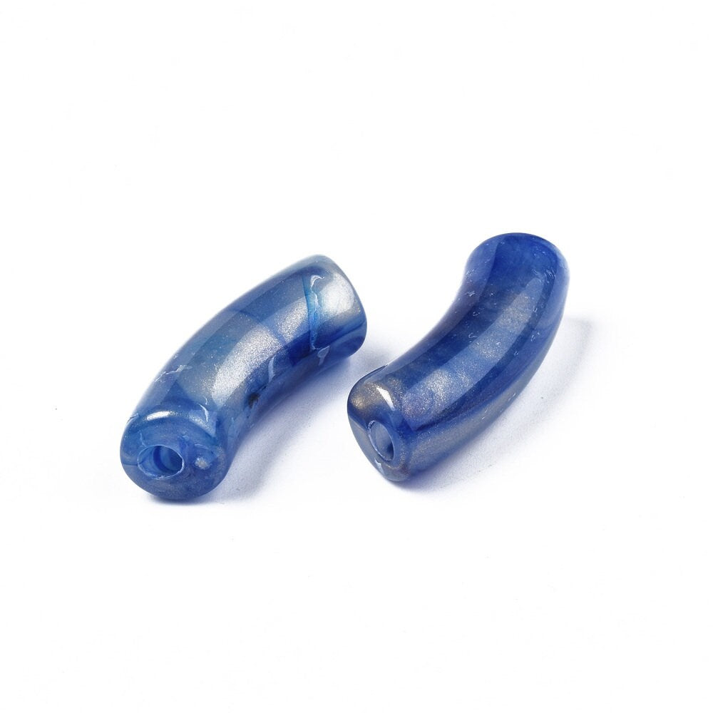 20 Glitter Acrylic Tube Beads Assorted Colors, Acrylic Noodle Beads, Tube Curved Beads
