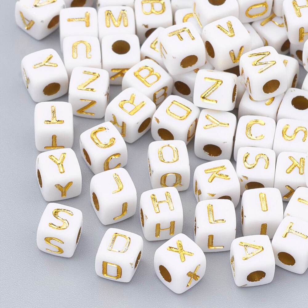 500 4.5mm Small Acrylic Cube White & Gold At Random Initial Alphabet L –  Craft Blitz
